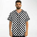 Checkered Baseball Jersey Shirt - Black & White Grid Unisex Moisture-Wicking Sports Top