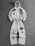 Gothic Tracksuit Men Women - White Graphic Hoodie & Jogger Two-Piece Set