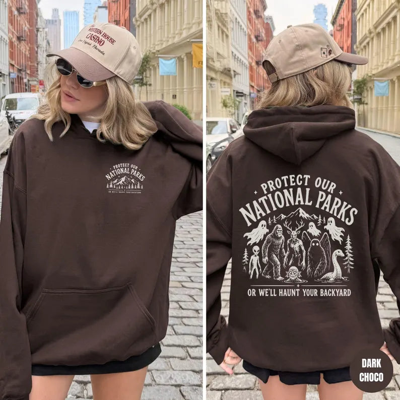 Protect Our National Parks Cryptid Hoodie - Bigfoot & Mothman Graphic Pullover for Men & Women