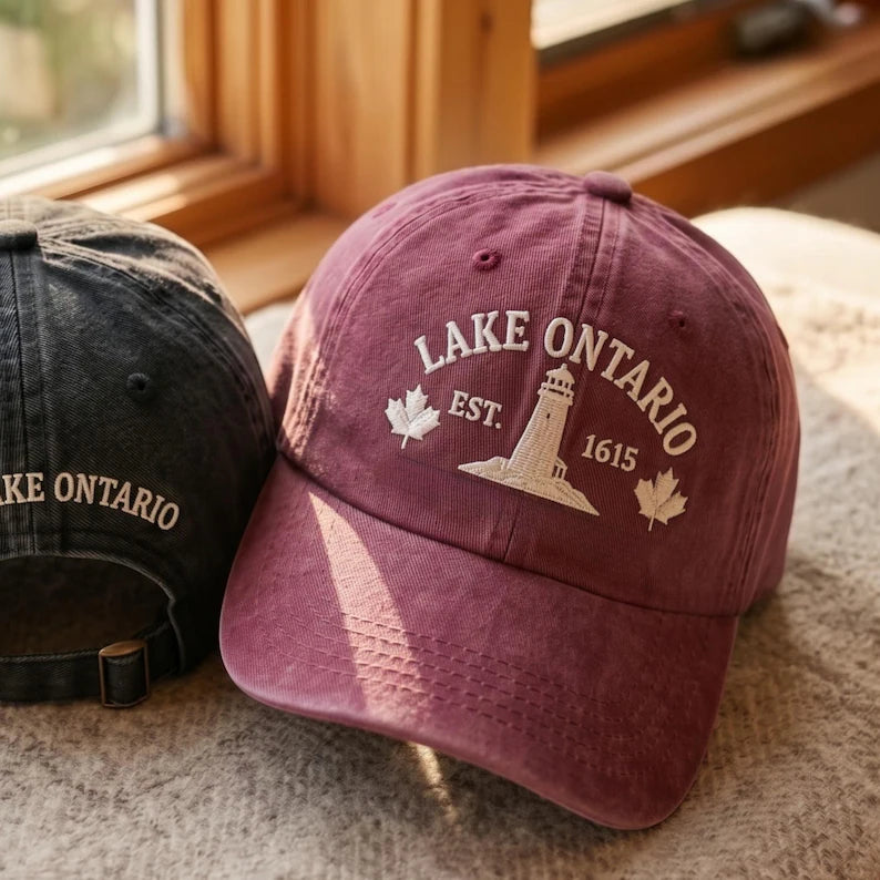 Embroidered Still Lake Ontario Baseball Hat - Great Lakes Outdoor Dad Cap & Canadian Lake Lover Gift