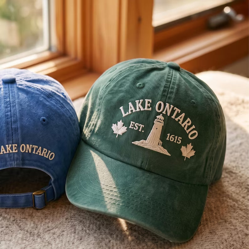 Embroidered Still Lake Ontario Baseball Hat - Great Lakes Outdoor Dad Cap & Canadian Lake Lover Gift