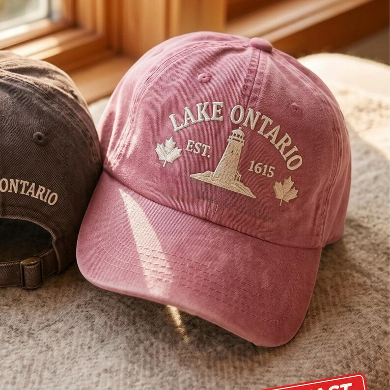 Embroidered Still Lake Ontario Baseball Hat - Great Lakes Outdoor Dad Cap & Canadian Lake Lover Gift